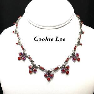 Vintage Cookie Lee Red Rhinestone Necklace, Aurora Borealis Rhinestones, 17 1/2"